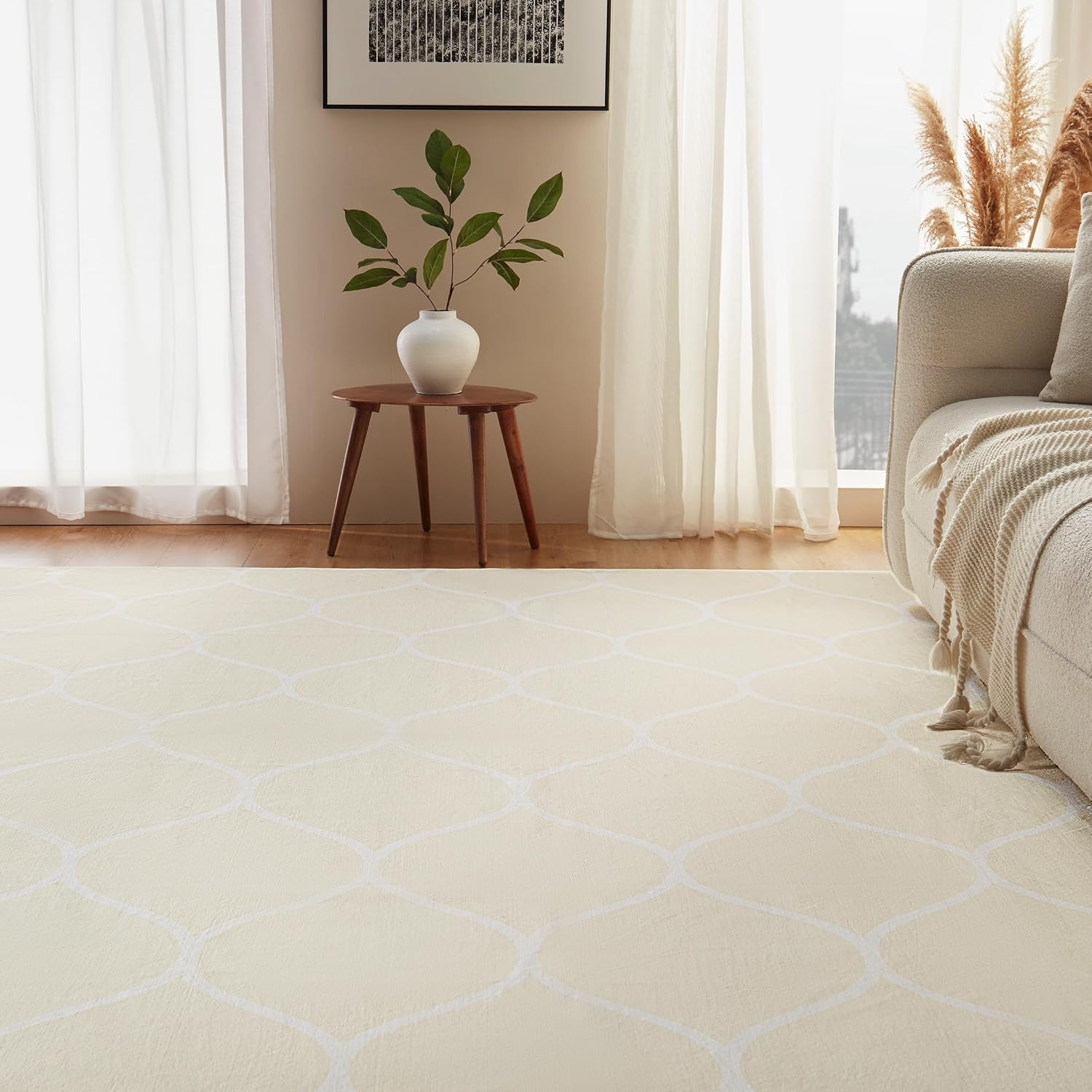 Thin Indoor Area Rug, Geometric Printed Washable Home Decor Carpet for Living Room Bedroom, 6' W × 9' L, Beige Geometric - Image 2